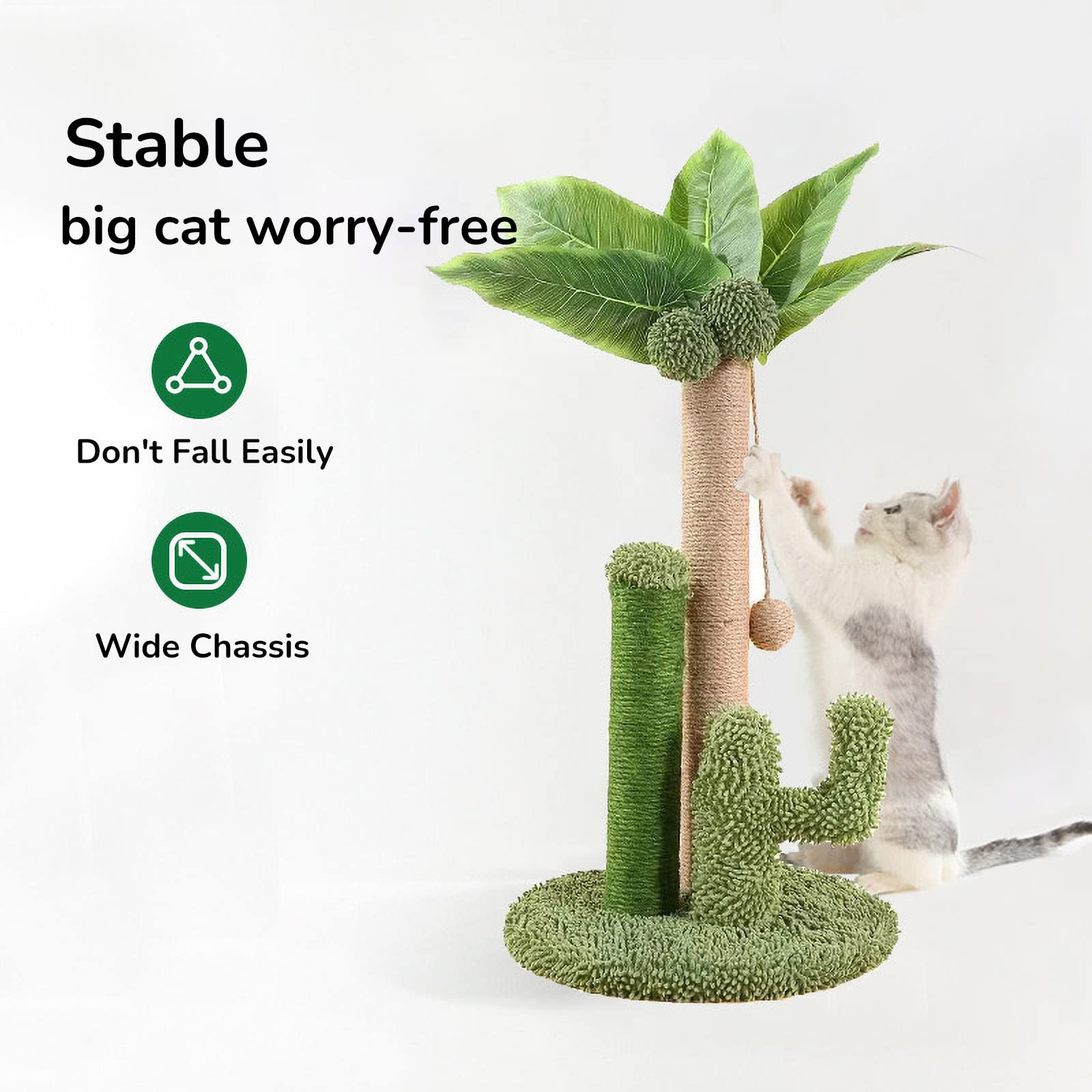 Cat Scratching Posts for Indoor Cats, Cactus Cat Scratcher with Sisal Rope & Multiple Dangling Balls