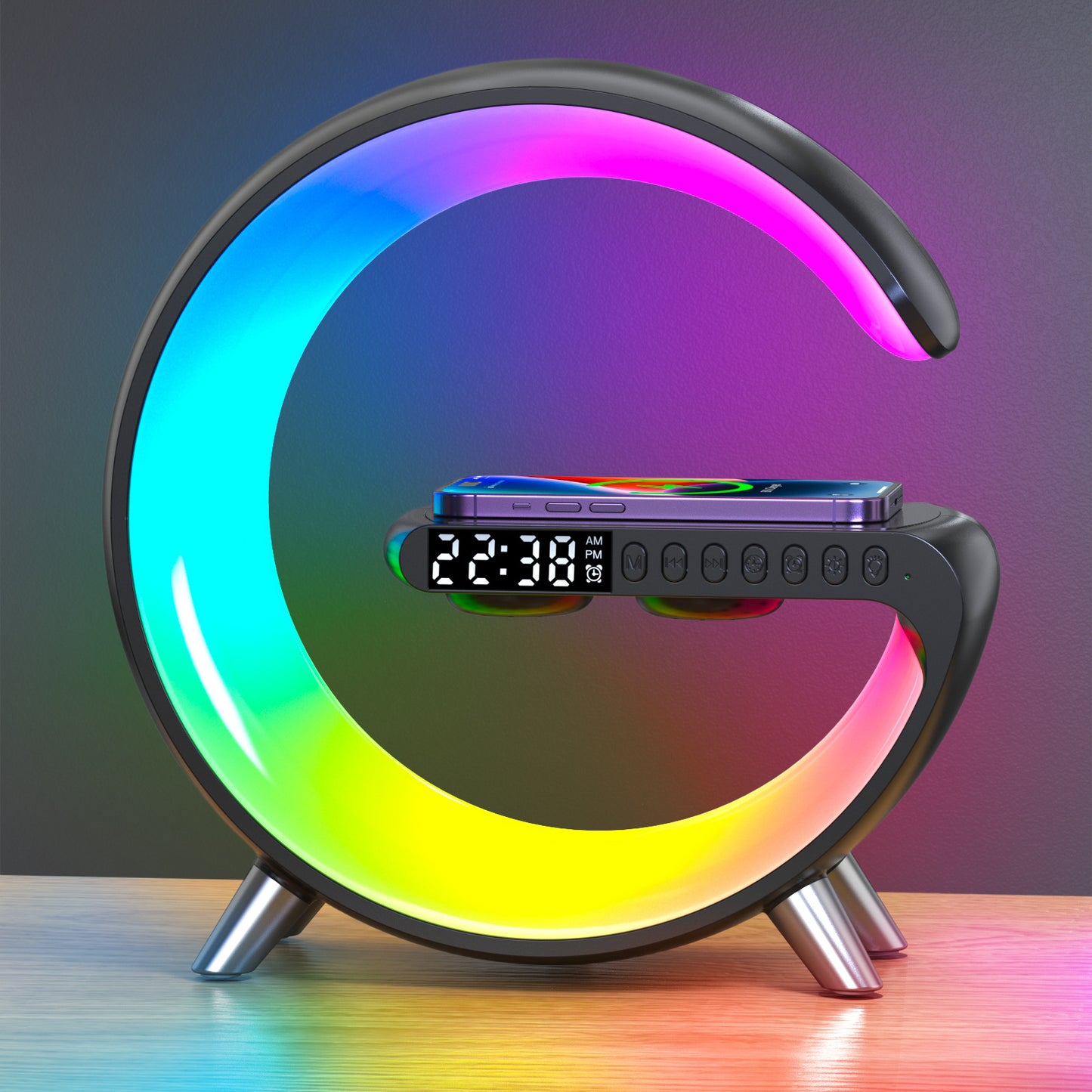 Smart Sound Machine Wake Up Light Alarm Clocks for Bedrooms Smart Table Lamp Control With 15W Fast Wireless Charger