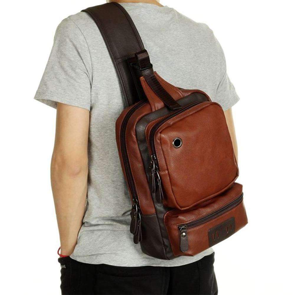 Sling Crossbody Backpack Shoulder Bag for Men Women Vintage PU Leather