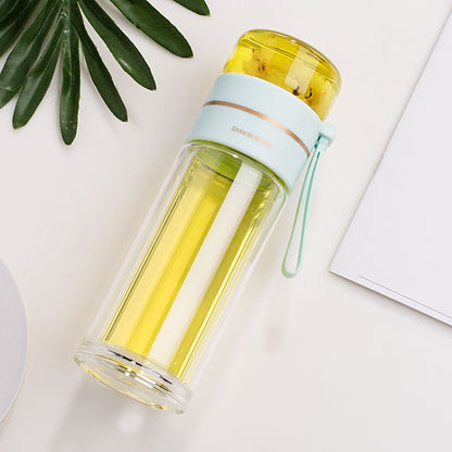 Glass Tea Bottle Double Layer Glass Tea Infuser,14 oz Travel Mug with Strainer Tea Bottle for Loose Leaf Tea-Tea Bottle with Stainless Steel Mesh Filter
